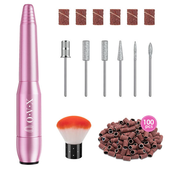 Picture of Portable Electric Nail Drill File Machine with Acrylic Nail Kit Set Professional 20000rpm Manicure Pedicure with Sanding Bands Brush for Nail Art Gel Nail Polish Tips Clippers