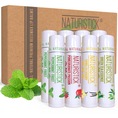 Picture of 8-Pack Lip Balm Gift Set by Naturistick. Assorted Scents. 100% Natural Ingredients. Best Beeswax Chapsticks for Dry, Chapped Lips. Made in USA for Men, Women and Children