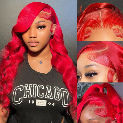 Picture of Avolo Red Lace Front Wigs Human Hair Red Wig Human Hair 13x4 Body Wave Red Human Hair Wigs HD Red Frontal Wigs Human Hair Red Colored Wig Human Hair Glueless Wigs Human Hair 180% Density 20 Inch