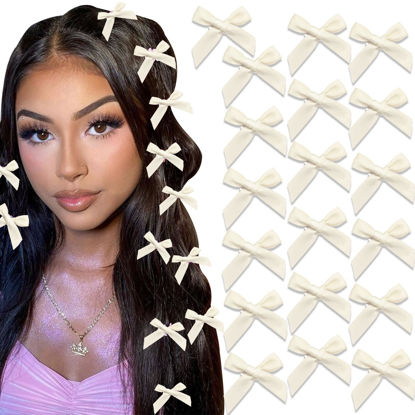 Picture of SAWINDA 20PCS Pink Hair Bows Ribbon Alligator Hair Ribbon Hair Barrettes for Teens Small Claw Clips for Thick Thin Hair,Cute Hair Accessories for Women Girls (White)
