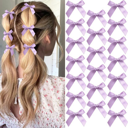 Picture of SAWINDA 20PCS Purple Mini Hair Bows Ribbon Alligator Bowknot Hair Ribbon Hair Barrettes for Teens Small Claw Clips for Thick Thin Hair Cute Hair Accessories for Women Girls
