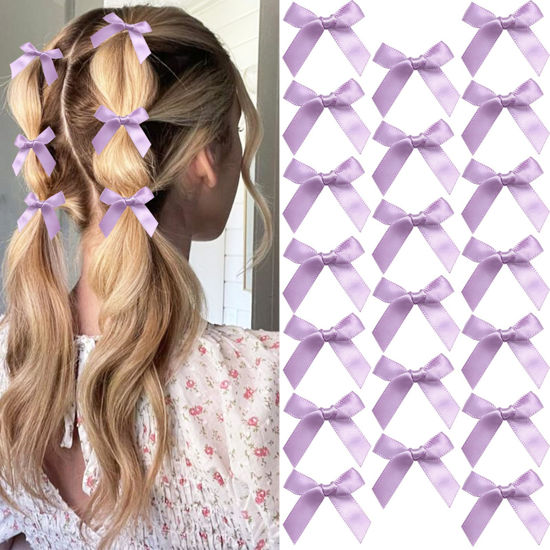 Picture of SAWINDA 20PCS Purple Mini Hair Bows Ribbon Alligator Bowknot Hair Ribbon Hair Barrettes for Teens Small Claw Clips for Thick Thin Hair Cute Hair Accessories for Women Girls