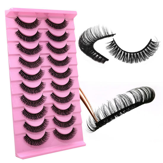 Picture of 10Pairs 3d Russian Strip Lashes, DD Curl Lash Strips, Natural False Lashes Mink, Fluffy Eyelashes Mink, Faux Mink Eyelashes Natural Look, Natural Wispies Mink Eyelashes, Wispy Fake Lashes(s78)