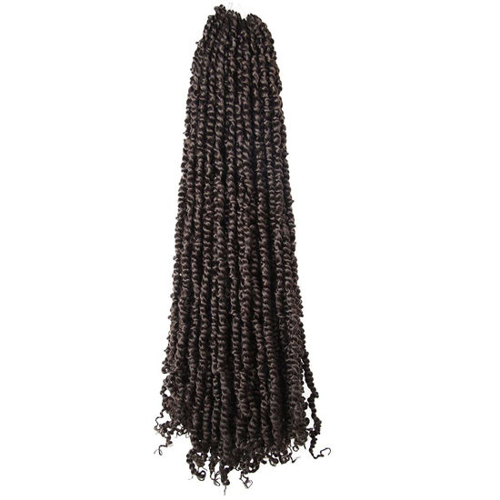 Picture of The BOHOBABE Pre-twisted Passion Twist Crochet Hair 18 Inch Long Brown Pre-looped Crochet Passion Twist Braiding Hair 8 Packs Soft Bohemian Twists (4#)