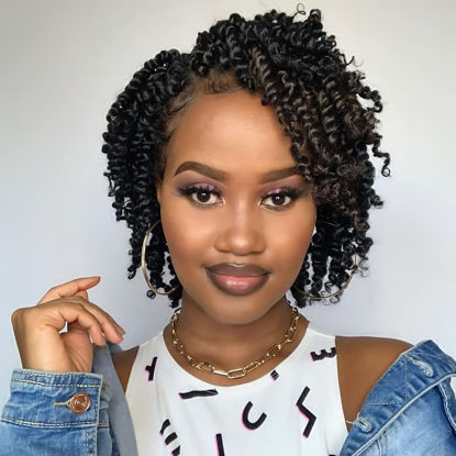 Picture of The BOHOBABE Pre-twisted Passion Twist Crochet Hair 8 Inch Short Pre-looped Crochet Passion Twist Braiding Hair 8 Packs (1#) 1#(Jet Black)