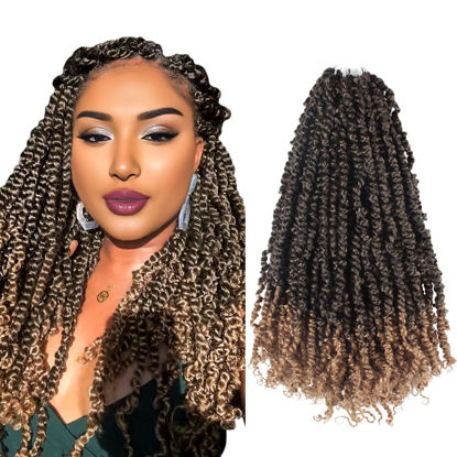 Picture of The BOHOBABE Pre-twisted Passion Twist Crochet Hair 18 Inch Long Pre-looped Crochet Passion Twist Braiding Hair 8 Packs Soft Bohemian Twists (T27)