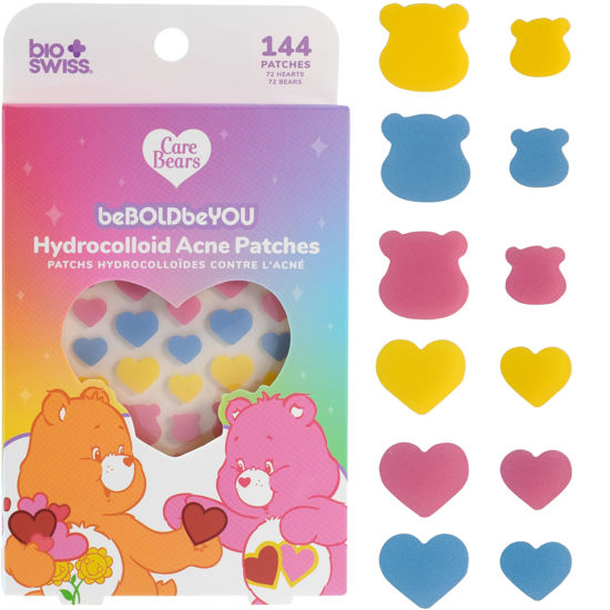 Picture of BioSwiss Pimple Patches, Care Bears Heart and Bear Shaped Acne Patch for Zits and Blemishes, Hydrocolloid Spot Stickers for Face and Skin, 144 Count