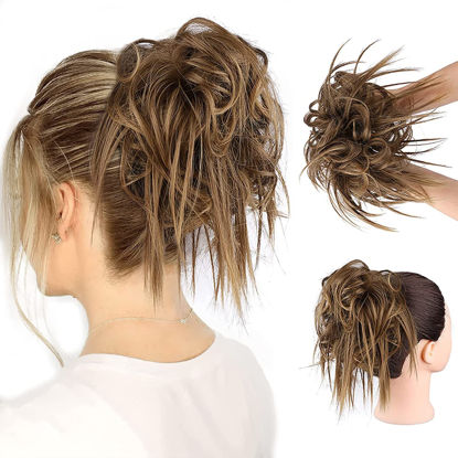 Picture of HMD Tousled Updo Messy Bun Hairpiece Hair Extension Ponytail with Elastic Rubber Band Updo Ponytail Hairpiece Synthetic Hair Extensions Scrunchies Ponytail Hairpieces for Women