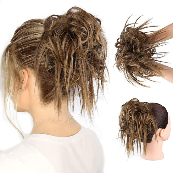 Picture of HMD Tousled Updo Messy Bun Hairpiece Hair Extension Ponytail with Elastic Rubber Band Updo Ponytail Hairpiece Synthetic Hair Extensions Scrunchies Ponytail Hairpieces for Women