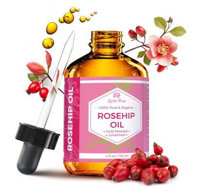 Picture of Leven Rose Rosehip Seed Oil for Face 4 oz - Pure Rosehip Oil for Face - Unrefined Cold Pressed Rosehip Oil for Body - Nighttime Face Moisturizer for Hair, Skin & Nails