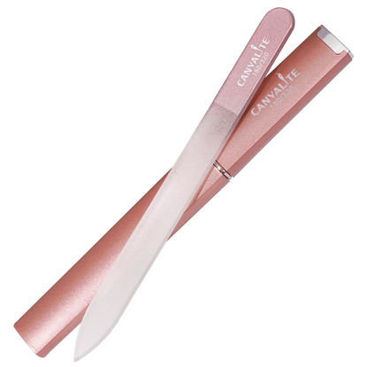Picture of CANVALITE Glass Nail Files for Natural Nails Glass Fingernail File Crystal Nail Files with Case Double Sided 180/320 Grit Czech Glass File Gentle Nail Care Stocking Stuffers for Women Girls, Rose Gold