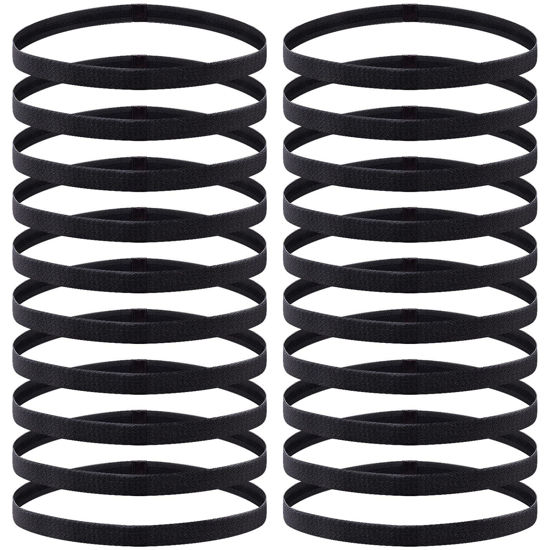 Picture of Duufin 20 Pieces Elastic Sport Headbands Non-Slip Workout Headband Black Sweat Headband Thin Elastic Headband for Women, Men and Girls