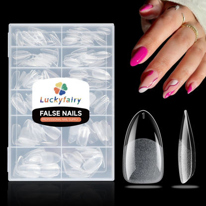 Picture of Short Almond Shape Nail Tips, Point Almond Gel x Nail Tips Upgrade Matte 360pcs Short Almond Tips for Acrylic Press On Nails for DIY Nail Art, 12 Sizes Luckyfairy Gel Nails Extentions