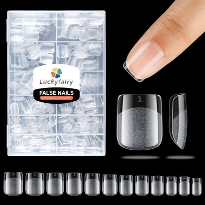 Picture of Luckyfairy XS Short Square Fake Nails, 360pcs Soft Gel Pre-Shaped Acrylic Extra Short Square Nail Tips, Half Matte Full Cover Clear Press on Nail Tips for Nail Extension Home DIY 12 Sizes Gelly Tips