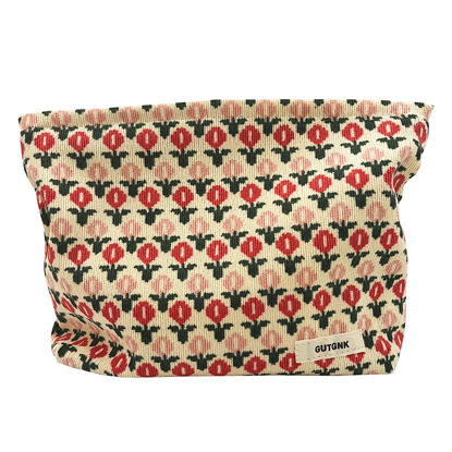 Picture of GUTGNK Corduroy Ladies Cosmetic Bag, Large Capacity Canvas Cosmetic Bag Travel Toiletry Bag Accessories Organizer, Little Red Flower