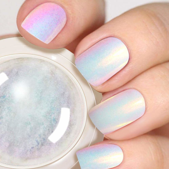 Picture of PrettyDiva Mermaid Chrome Nail Powder - White Unicorn Chrome Nails Powder Aurora Iridescent Powder Pigment for Nails, Opal Pearl Mica Powders Sunset Chameleon Chrome Nail Powder Manicure Pigment