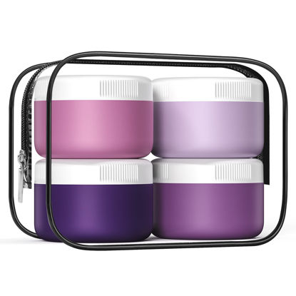 Picture of Kuangre Travel Containers for Toiletries, Silicone Cream Jars BPA Free, TSA Approved 2oz Travel Size Containers, Leak-proof Travel Essentials with Lid for Cosmetic Face Hand Body Cream (4 Pack)