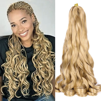 Picture of French Curl Braiding Hair 24 Inch Loose Wavy 8Pack Bouncy Curly Braiding Hair Extensions 75g/Pack #24 Blonde French Curl Synthetic Hair Extensions (#24,8pack,24 inch)