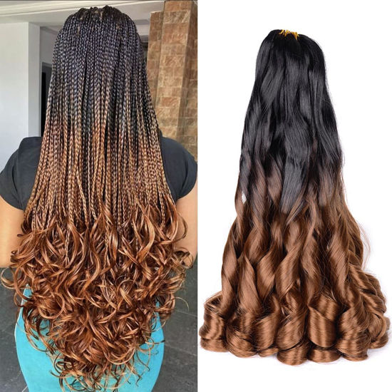 Picture of French Curly Braiding Hair,24 Inch B29 Loose Wavy 2 Pack Bouncy French Curl Braiding Hair Extensions 75g/Pack Synthetic Crochet Hair Extensions (B29,2Pack,24inch)