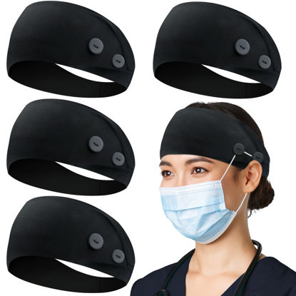 Picture of ABAMERICA Headbands with Button for Mask, Wide Nurses Headbands Non Slip Elastic Ear Protection for Women Men Doctors Sweatband Headband