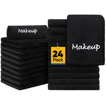 Picture of UNIMADE Makeup Remover Cloths, 24 Pack Black Facial Wash Cloths, Soft Coral Fleece Microfiber Face Towels for Face, Hand, and Bathroom(13in x 13in)