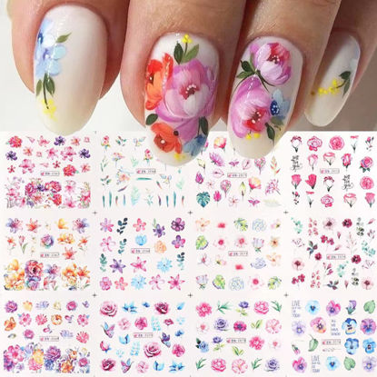 Picture of YOSOMK 12 Sheets Flower Nail Art Stickers Decals Butterfly Orchid Nail Decals Spring Nail Stickers for Nail Art Supplies Water Transfer Nail Accessories Colorful Design for Women DIY Nail Decorations.