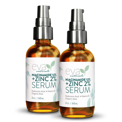 Picture of 12% Niacinamide Serum for Face + Zinc PCA - Vitamin B3, 2% Zinc PCA and Hyaluronic Acid Serum Known to Even Skin Tone, Shrink Pores, Pump Fine Lines, Reduce Oil, and Hydrate, 2 Oz (2 Pack)