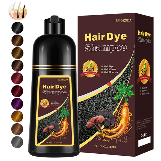 Picture of Instant Dark Brown Hair Dye Shampoo for Gray Hair 3 in 1, Natural Hair Color Shampoo for Women Men Brown Colors in 10-15 mins, 100% Coverage Long Lasting Hair Dye 16.9 Fl Oz (Dark brown)