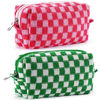 Picture of ZLFSRQ 2Pcs Checkered Makeup Bag for Women Medium Travel Cosmetic Bag Makeup Pouch for Purse Zipper Toiletry Bag Organizer Cute Y2K Aesthetic Trendy Adults Makeup Brushes Storage Case(Pink/Green)