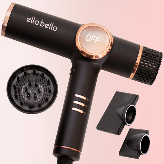 Picture of ELLA BELLA® Professional Ionic Hair Dryer with Diffuser • Negative Ion Blow Dryer • Suitable All Hair Types • Intelligent Heat Control & Rapid Drying Speeds • Lightweight Design • Low Noise Technology