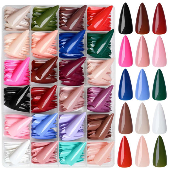 Picture of LoveOurHome 576pc Stiletto Press on Nails Long Fake Nails XL Stiletto Glue on Nails Full Cover Acrylic Nail Tips Pointy Nails Press ons Long Artificial Nail Women Girls Halloween Fake Fingernails
