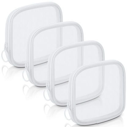 Picture of Weewooday 4 Pcs Mesh Makeup Bag Mesh Cosmetic Bag Travel Toiletry Bag Pouch with Zipper Mini Portable Makeup Cosmetic Travel Toiletry Purse Bag for Daily Accessories (White,Small)