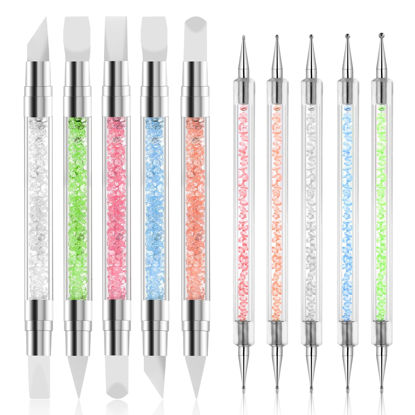 Picture of 10PCS Nail Art Gel Carving Pen Acrylic Nail Dotting Pen Rhinestone Handle Double-Ended Silicone Nail Art Pen Brushes for Design Nail Foil Carving Drawing and 3D Effect Shaping Drawing Dotting Tools