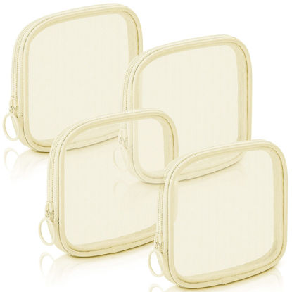 Picture of Weewooday 4 Pcs Mesh Makeup Bag Mesh Cosmetic Bag Travel Toiletry Bag Pouch with Zipper Mini Portable Makeup Cosmetic Travel Toiletry Purse Bag for Daily Accessories (Beige,Small)