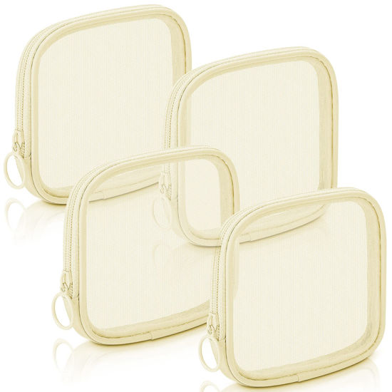 Picture of Weewooday 4 Pcs Mesh Makeup Bag Mesh Cosmetic Bag Travel Toiletry Bag Pouch with Zipper Mini Portable Makeup Cosmetic Travel Toiletry Purse Bag for Daily Accessories (Beige,Small)