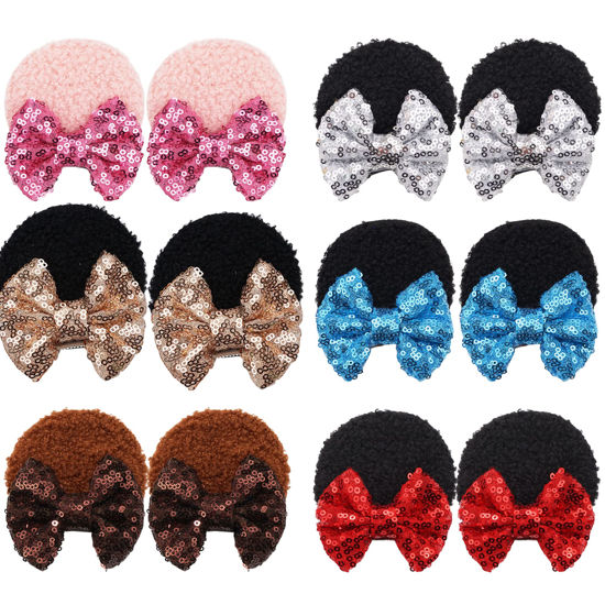 Picture of CellElection 12 PCS Sequin Mouse Ears Hair Clips Glitter Hair Bows Cute Mice Ears Hair Clips Barrettes for Women Girls Hair Accessories for Costume Party Favor Halloween Christmas Decoration