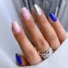 Picture of Snowflake Press on Nails Christmas Short Blue Square Fake Nails, White Blue Glitter Acrylic Nails, Shiny Glossy False Nails Kits Super Fit Nail Tip 24Pcs