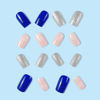 Picture of Snowflake Press on Nails Christmas Short Blue Square Fake Nails, White Blue Glitter Acrylic Nails, Shiny Glossy False Nails Kits Super Fit Nail Tip 24Pcs