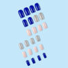 Picture of Snowflake Press on Nails Christmas Short Blue Square Fake Nails, White Blue Glitter Acrylic Nails, Shiny Glossy False Nails Kits Super Fit Nail Tip 24Pcs