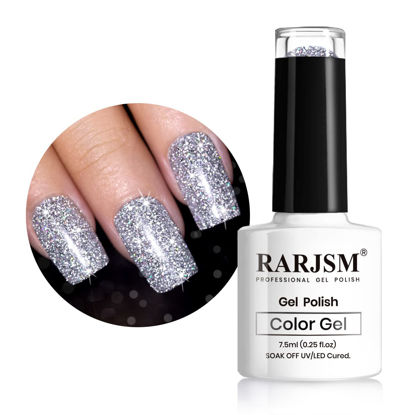 Picture of RARJSM Reflective Glitter Gel Polish Bright Silver Pigments 7.5ml Holographic Rainbow Iridescent Shimmer LED UV Soak Off Sparkle Diamond Gel Polish Nail Art Manicure Salon DIY at Home 1pcs