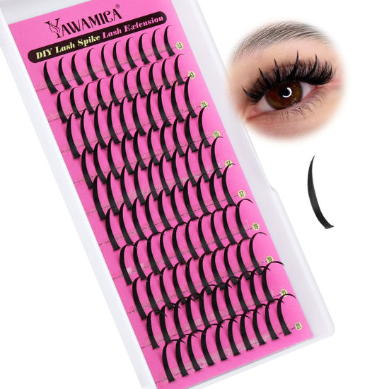 Picture of Yawamica Spiky Lash Extension Premade Individual Lashes D Curl Cluster Eyelash Extensions 13-21mm Mix Length Wispy Lash Clusters Volume Fairy Eyelash Extension Supplies