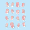 Picture of French Tip Press on Nails Short Square Fake Nails Pink Full Cover Acrylic False Nails with Rose Flower&Rhinestones Designs Cute Glue on Nails Gloss Artificial Stick on Nails for Women