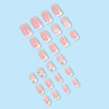 Picture of French Tip Press on Nails Short Square Fake Nails Pink Full Cover Acrylic False Nails with Rose Flower&Rhinestones Designs Cute Glue on Nails Gloss Artificial Stick on Nails for Women