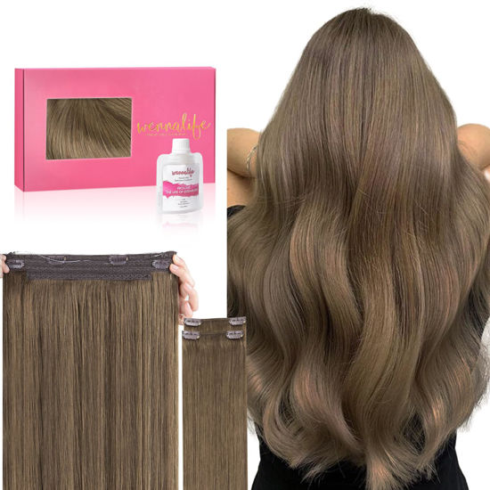 Picture of WENNALIFE Wire Hair Extensions (Increase 50% Lifespan) Real Human Hair 22 inch 150g Light Ash Brown Remy Real Hair Extensions Invisible Wire Hair Extensions Human Hair Natural Fish Line Straight Hair