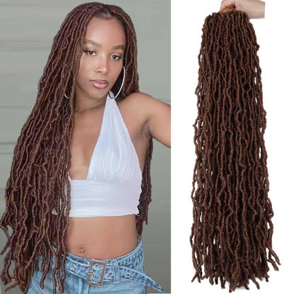 Picture of 7 Packs Faux Locs Crochet Hair 30 Inch Soft Locs for Distressed Locs Butterfly Locs Crochet Hair for Women (30 Inch(Pack of 7) 30#)