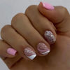 Picture of SINSEN Short Press on Nails Square Shape - French Stripes Press on Nails, Glossy Pink Fake Nails with Adhesive Glue Stickers, Full Cover Stick on Nails in 12 Sizes, 24Pcs Short Square False Nail Tips
