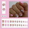 Picture of SINSEN Short Press on Nails Square Shape - French Stripes Press on Nails, Glossy Pink Fake Nails with Adhesive Glue Stickers, Full Cover Stick on Nails in 12 Sizes, 24Pcs Short Square False Nail Tips