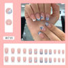 Picture of SINSEN French Tip Press on Nails Medium Square Fake Nails Glossy Blue Glitter Heart Glue on Nails White French False Nail Tips Cute Medium Artificial Nails for DIY Manicure Decorations, 24Pcs
