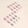 Picture of SINSEN French Tip Press on Nails Medium Square Fake Nails Glossy Blue Glitter Heart Glue on Nails White French False Nail Tips Cute Medium Artificial Nails for DIY Manicure Decorations, 24Pcs