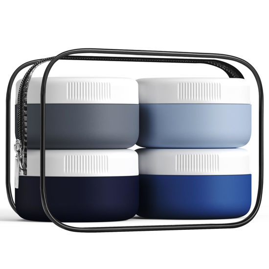 Picture of Kuangre Travel Containers for Toiletries, Silicone Cream Jars BPA Free, TSA Approved Travel Size Containers, Leak-proof Travel Essentials with Lid for Cosmetic Face Hand Body Cream (4 Pack)